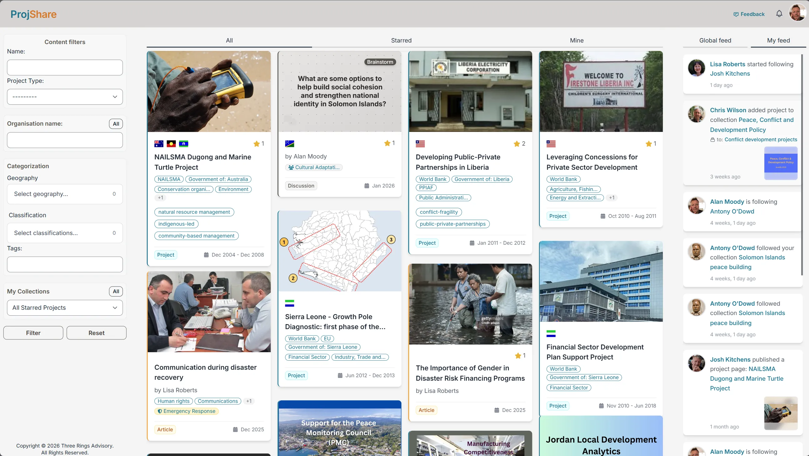 ProjShare project browsing feed